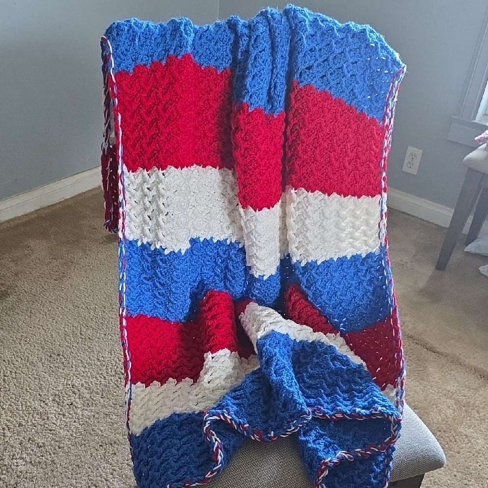 Hand Crafted Patriotic Crochet Throw Blanket